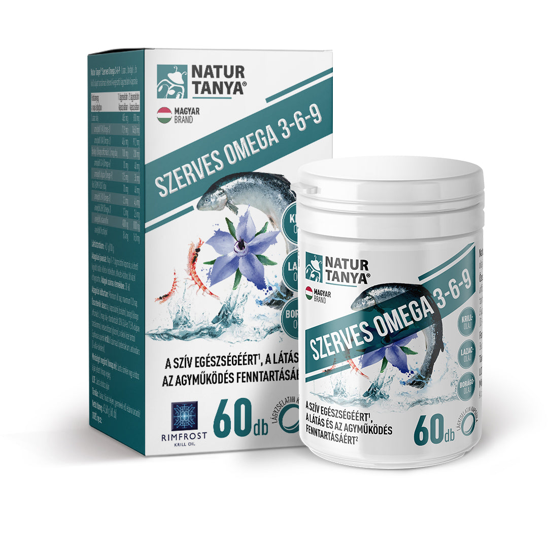 Acizi grași Omega 3-6-9 organici din 3 surse naturale de ulei, ulei de somon, borago și krill standardizați 60 capsule moi