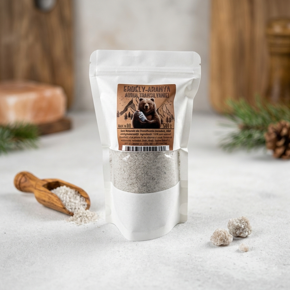 Aurul Transilvaniei - 500g, Cernat manual, Sare Naturală din Transilvania, Neiodată, Fără Antiaglomeranţi