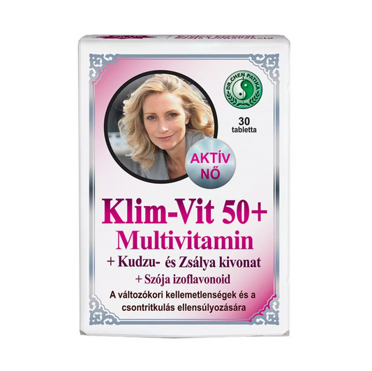 KLIM-VIT 50+ Multivitamin pentru femei peste 50 de ani, cu extract de kudzu si salvie, izoflavone din soia, 30 tablete