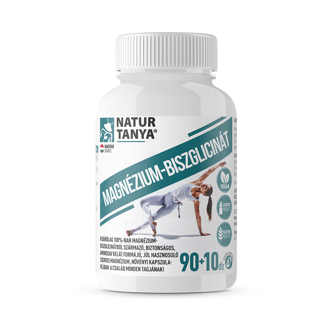 Magneziu Bisglicinat - 100% chelat de magneziu bisglicinat, magneziu organic bine utilizat, în ambalaj familial 90+10 capsule