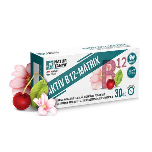 MATRICE DE VITAMINA B12 ACTIVA - Tablete masticabile cu vitamina B12 bioactivă și fermentată, cu dozaj mare, aromă naturală de cireșe sălbatice.