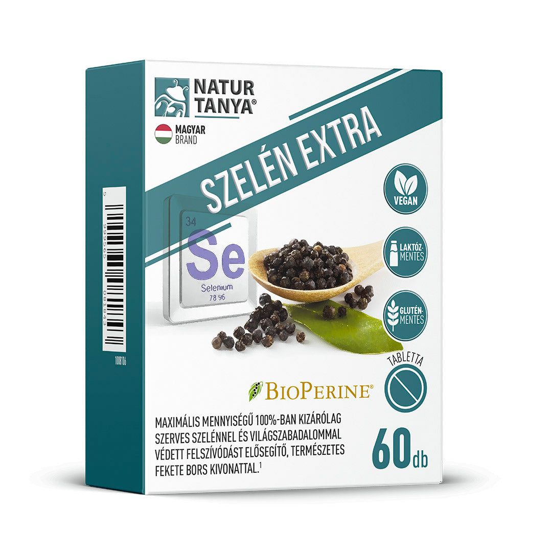 Seleniu Extra - cantitate maximă de seleniu 100% organic și extract natural de piper negru cu biodisponibilitate îmbunătățită, brevetat la nivel mondial 60 tablete